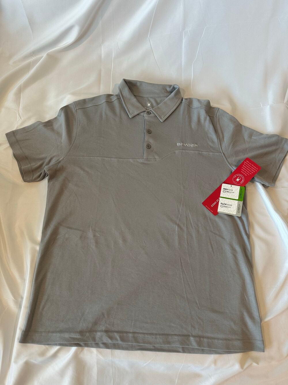 Spyder Men's ProWeb Soft FlexWeb Short Sleeve Polo Shirt Gray NWT Size large